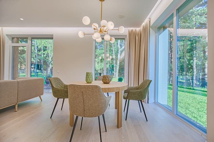 Dining room with light brown flooring